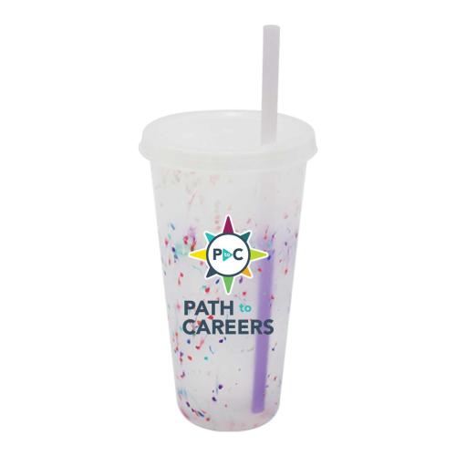 Drinkware - Color Changing - Mood™ 26 oz. Rainbow Confetti Tumbler with Lid and Straw, Full Color Digital