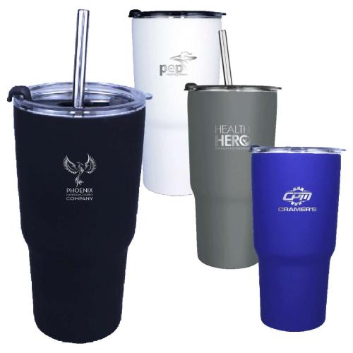 Drinkware - Tumblers - Halcyon® 20 oz. Tumbler with Stainless Straw/Flip Top Lid, Laser, Standard