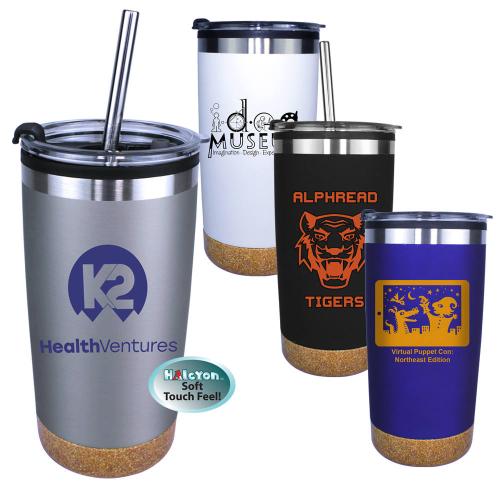 Drinkware - Tumblers - Halcyon® 20 oz. Cork Bottom Tumbler with Stainless Straw/Flip Top Lid