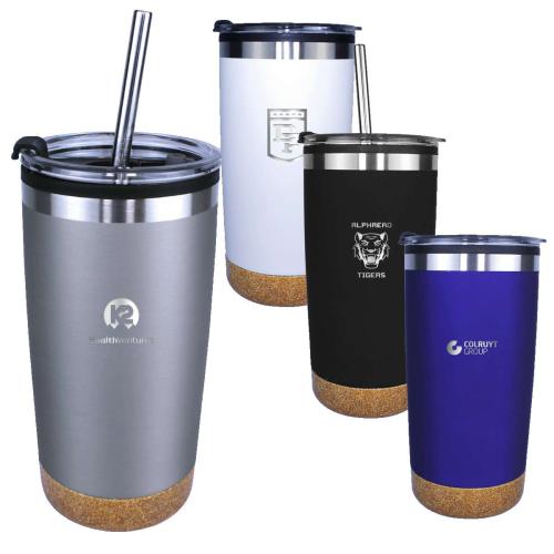 Drinkware - Tumblers - Halcyon® 20 oz. Cork Bottom Tumbler with Stainless Straw/Flip Top Lid, Laser, Standard