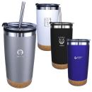 Halcyon&reg; 20 oz. Cork Bottom Tumbler with Stainless Straw/Flip Top Lid, Laser, Standard