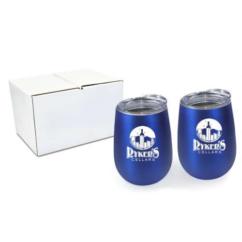 Drinkware - Tumblers - Halcyon® 12 oz. Stainless Steel Wine Glass with Acrylic Lid - Gift Set