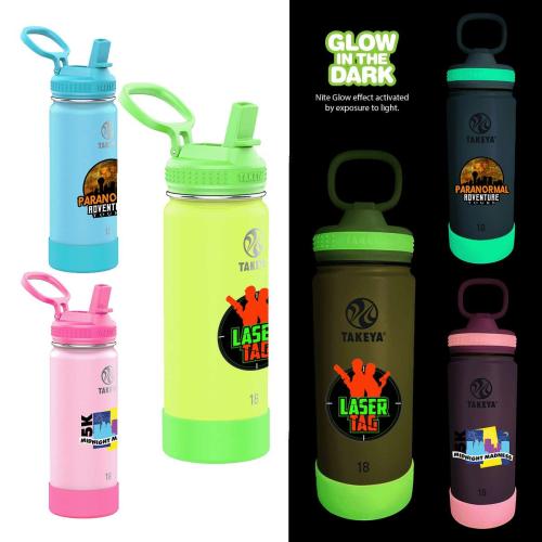 Drinkware - Metal Bottles - Takeya® 18 oz. Actives Glow in the Dark Bottle, Full Color Digital