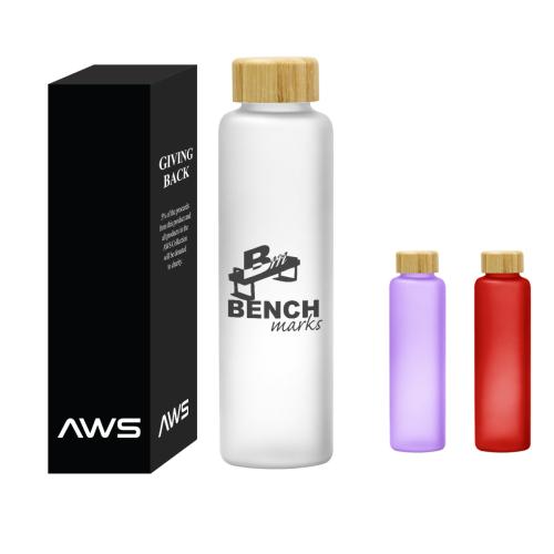Drinkware - Glass Bottles - EcoBella 20oz Frosted Bamboo Glass Bottle