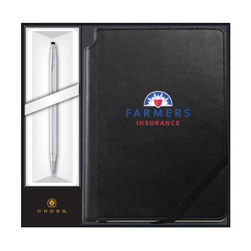 Pens & Writing - Cross Classic Century Lustrous Chrome Ballpoint w/ Classic Black Journal Gift Set