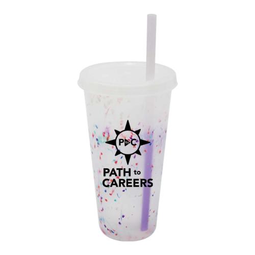 Drinkware - Color Changing - Mood&trade; 26 oz. Rainbow Confetti Tumbler with Lid and Straw