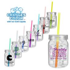 24 oz. Plastic Mason Jar with Mood&trade; Straw - Color Changing