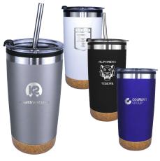 Halcyon&reg; 20 oz. Cork Bottom Tumbler with Stainless Straw/Flip Top Lid, Laser, Premium - Tumblers