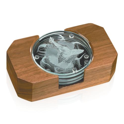 Drinkware - Barware - Coasters - GlasSphere Etch Coaster Set in Wood Tray