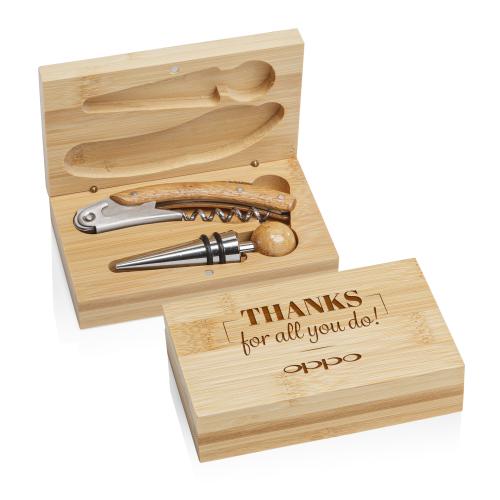 Drinkware - Barware - Wine Accessories - VinoBamboo Luxe Engraved Gift Set