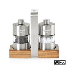 AdHoc&reg; Menage Minimill S & P Mill Set w/Acacia Wood Base - Salt & Pepper