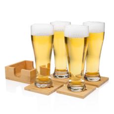 GlassHold Pilsner & Coaster Elegance Set - Beer Glasses & Stiens
