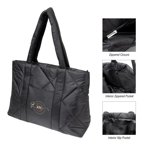 Bags - Tote Bags - Nylon & Polyester - QuiltGuard Luxe Black Puffer Tote Bag