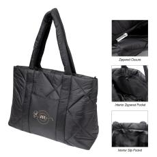 QuiltGuard Luxe Black Puffer Tote Bag - Nylon & Polyester
