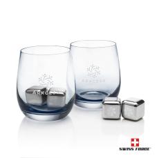 WhiskeySphere Blue Glass & Coaster Duo - On the Rocks Glasses