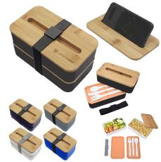 BentoStation Bamboo Lunch & Phone Stand - Food Storage Containers